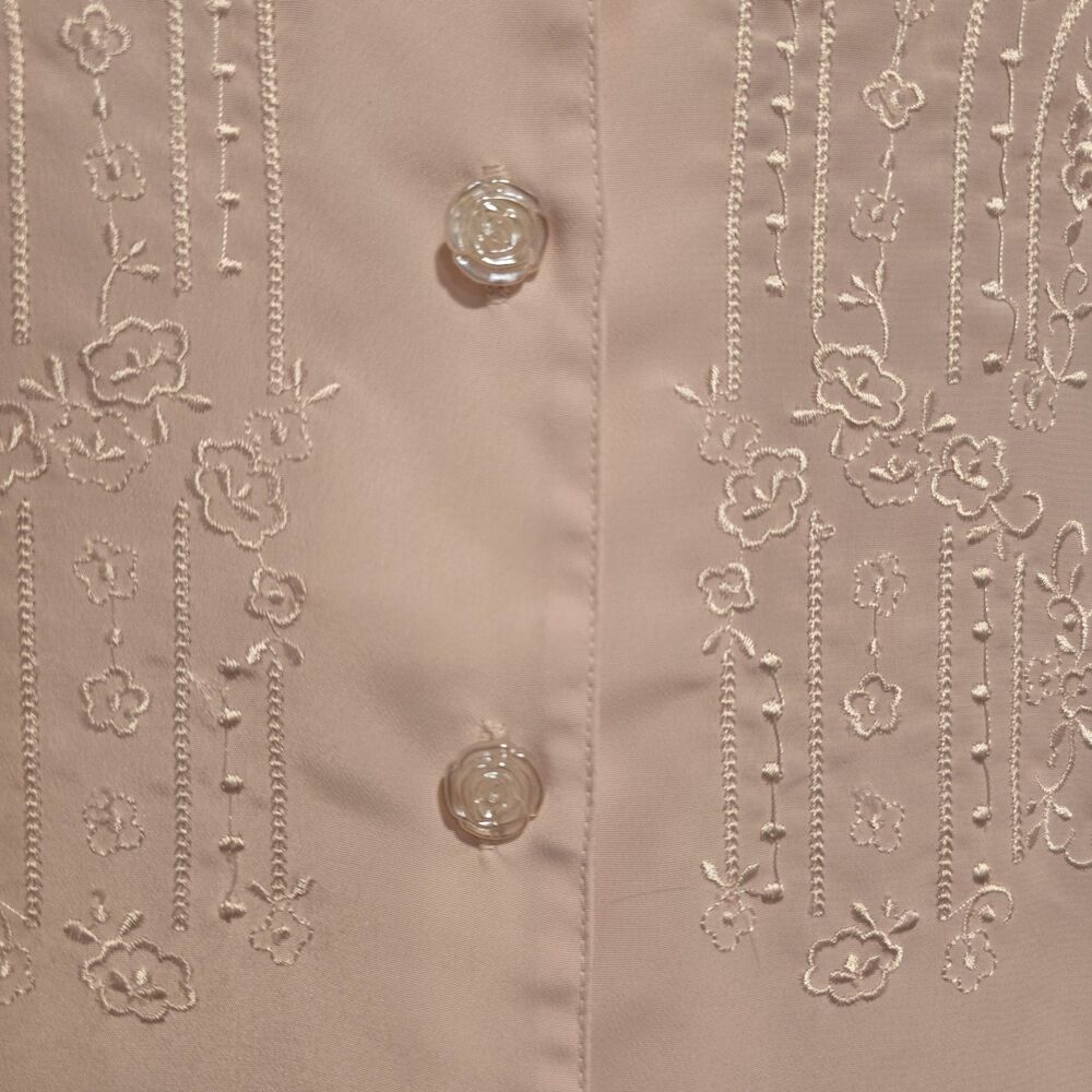 True Vintage 80s Blouse Womens 8 Embroidered Button Up Secretary Short Sleeve - Picture 5 of 9